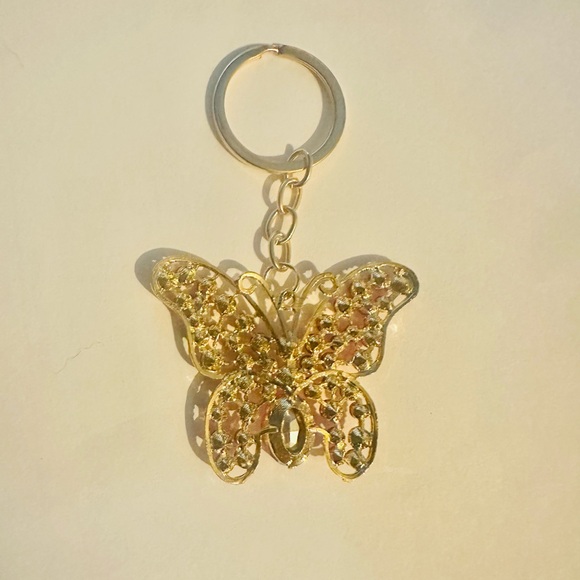 Butterfly Bagcharm/Keychain with Pink Crystals Gold Tone - Picture 2 of 2